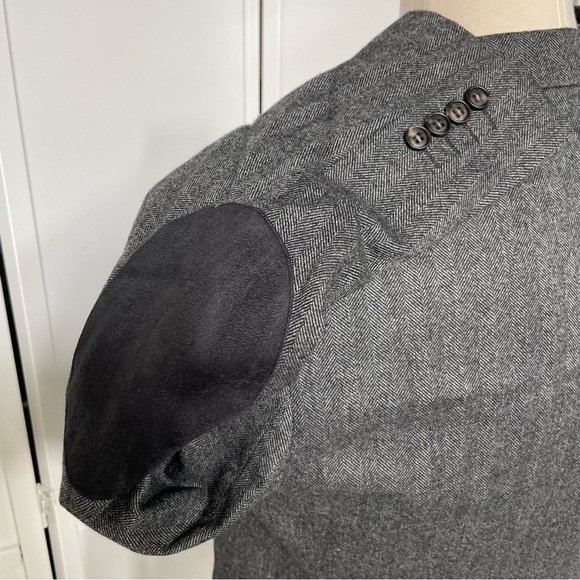 Filafil Platinum Men Gray Herringbone Blazer Wool Silk Cashmere 42R Elbow Patch - Picture 3 of 12